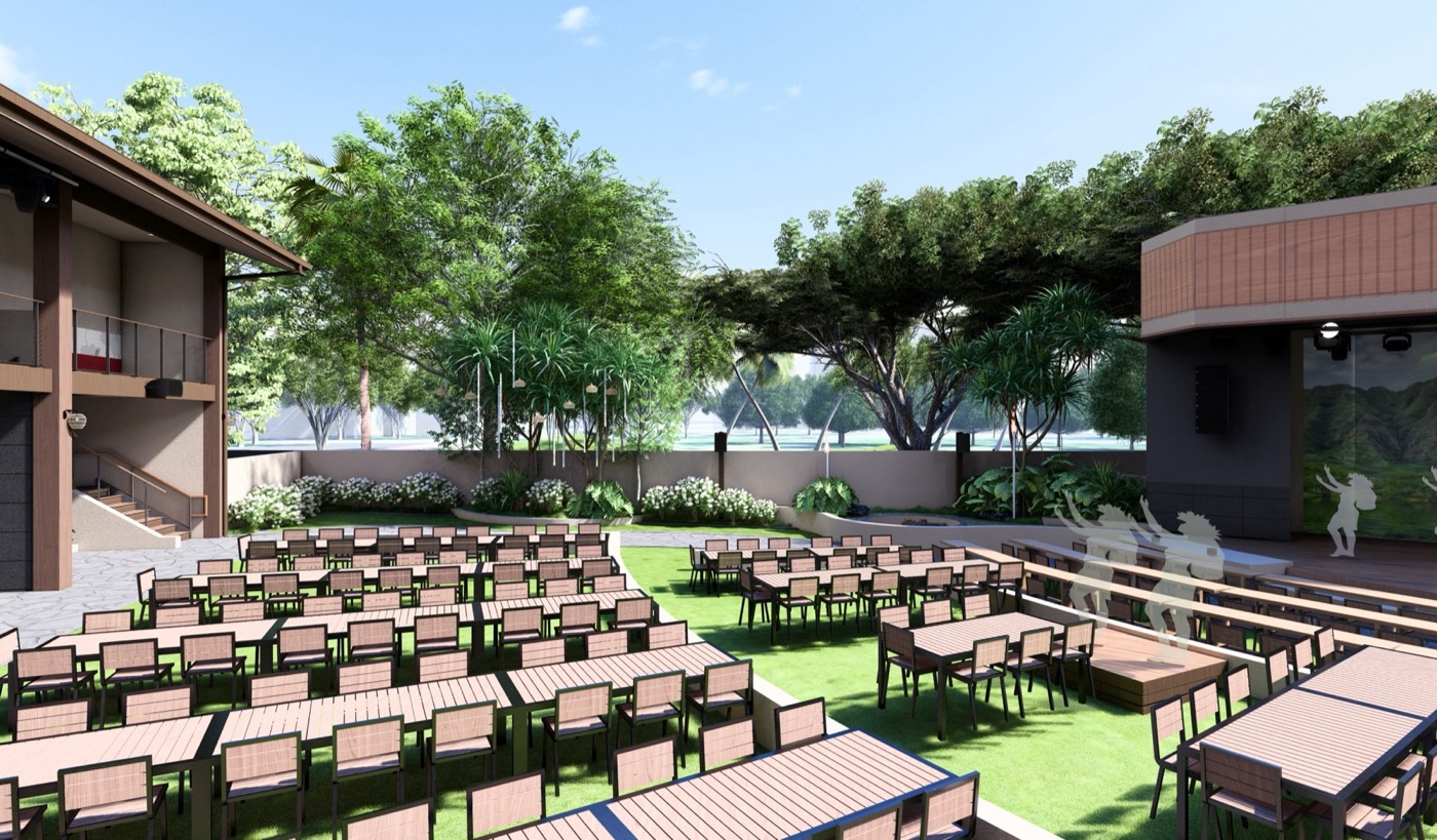 Rendering of the Kalia Theatre courtyard set for an event